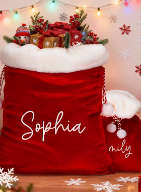 Santa Sack定制名字圣诞礼物袋个性圣诞礼品圣诞装饰大号圣诞袋子