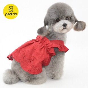 狗狗红色裙子刺绣宠物小猫衣服薄款狗衣服夏天中小型犬背心连衣裙