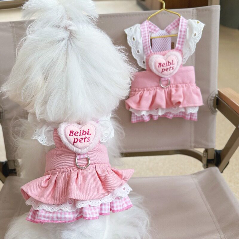 宠物猫咪狗狗衣服公主牛仔胸背牵引裙小型幼犬泰迪博美比熊春夏薄