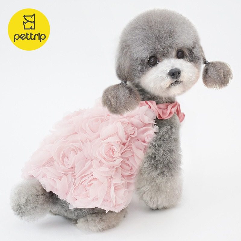 PETTRIP玫瑰吊带裙宠物礼服公主裙狗猫咪裙子约克夏狗衣服婚纱裙