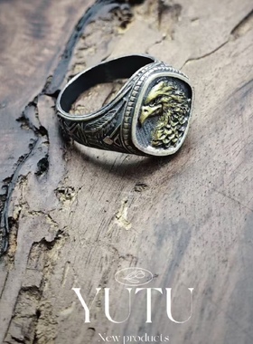 YUTU原创设计S925银鹰图腾系列戒指简约复古做旧个性百搭