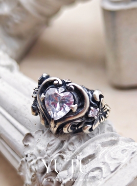 YUTU 原创设计S925银桃心蝴蝶结戒指时尚轻奢个性气质简约百搭