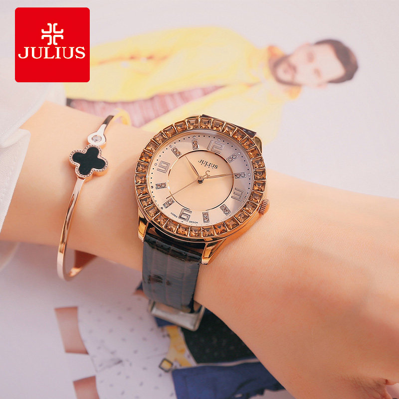 网红julius聚利时大表盘镶钻石英表韩版潮流时尚时装女学生手表