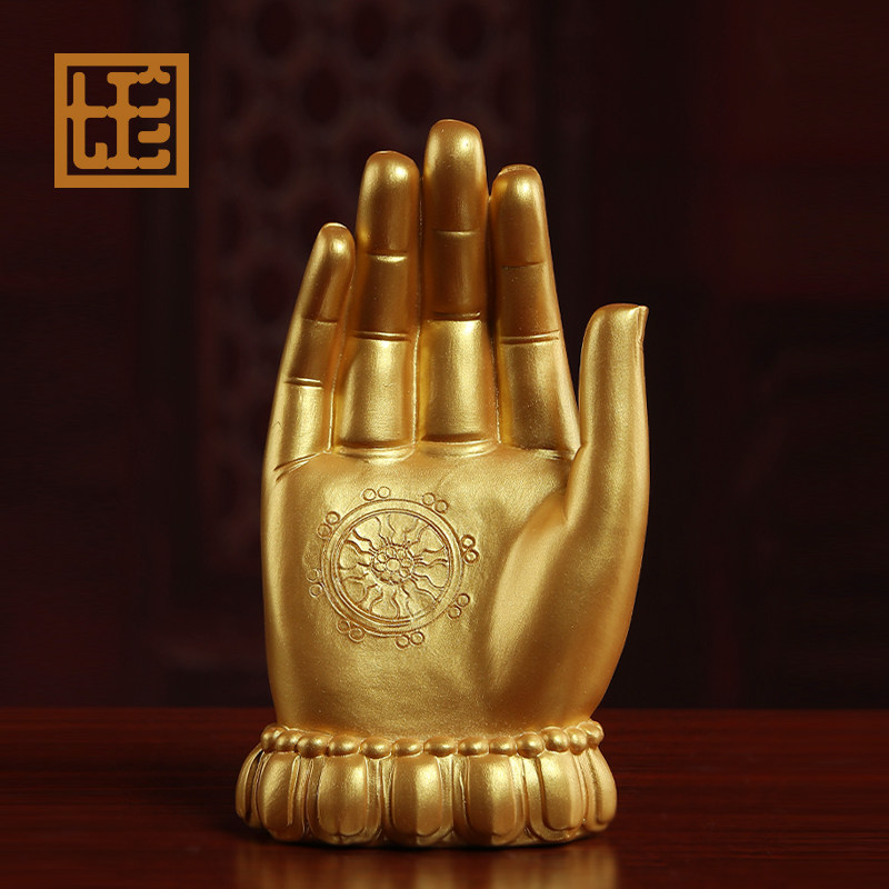 七珍陶瓷金色佛手像如来佛掌祥云莲花手灵山大佛佛手家用供奉摆件_虎窝淘