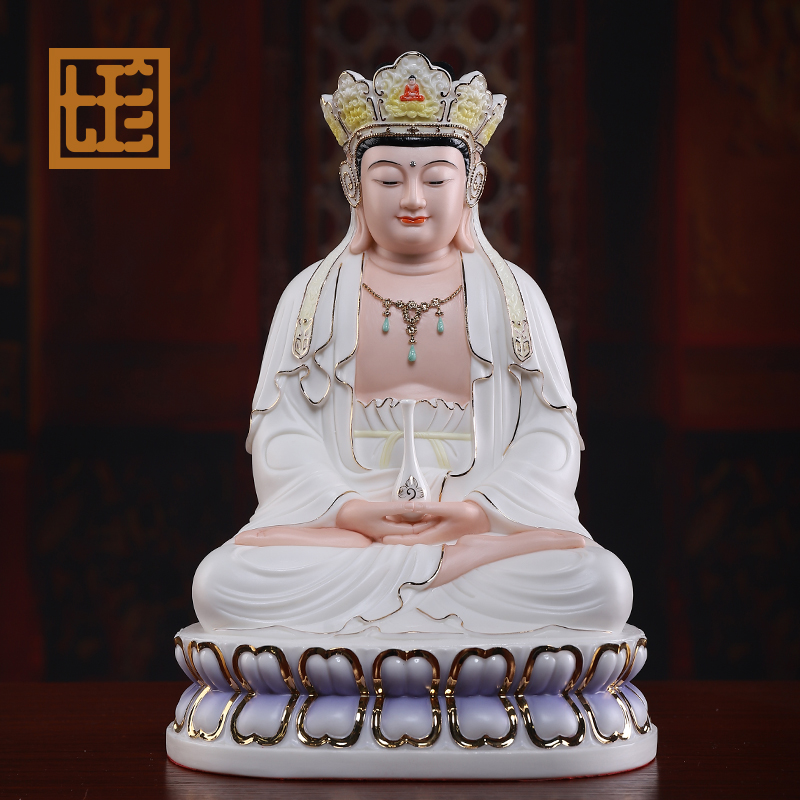 七珍陶瓷毗卢观音佛像坐莲观音毗卢遮那佛观世音菩萨家用供奉摆件