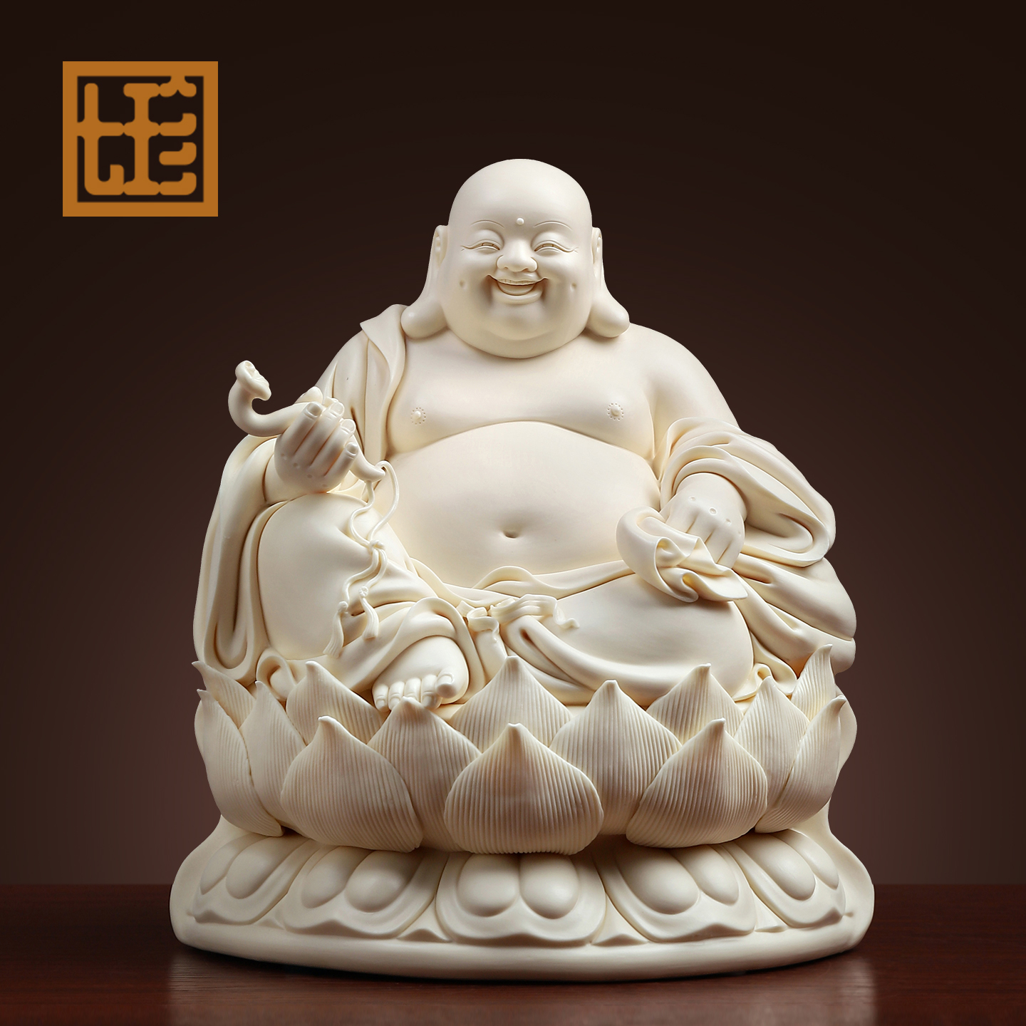 七珍 陶瓷佛像《年年如意弥勒 玉黄瓷》大肚弥勒笑佛家居饰品摆件