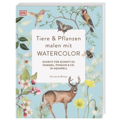 预订【德语】 Tiere und Pflanzen malen mit Watercolor:Schritt für Schritt zu Hummel, Pinguin und