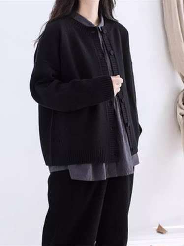 秋冬爆款！黑色羊毛开衫女