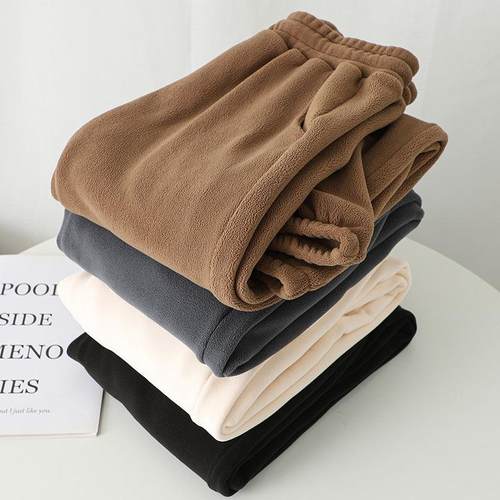 双面摇粒绒束脚卫裤女加绒加厚