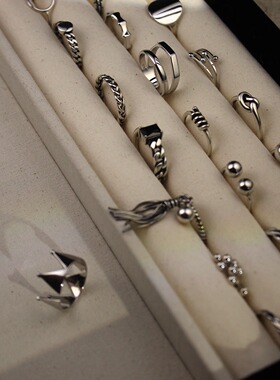 孤品925银复古纯银戒指韩系女小众独特做旧编织开口大戒子合集