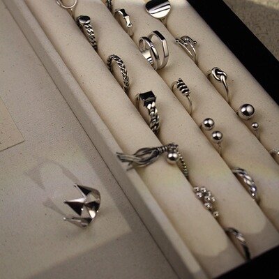 孤品925银复古纯银戒指韩系女小众独特做旧编织开口大戒子合集