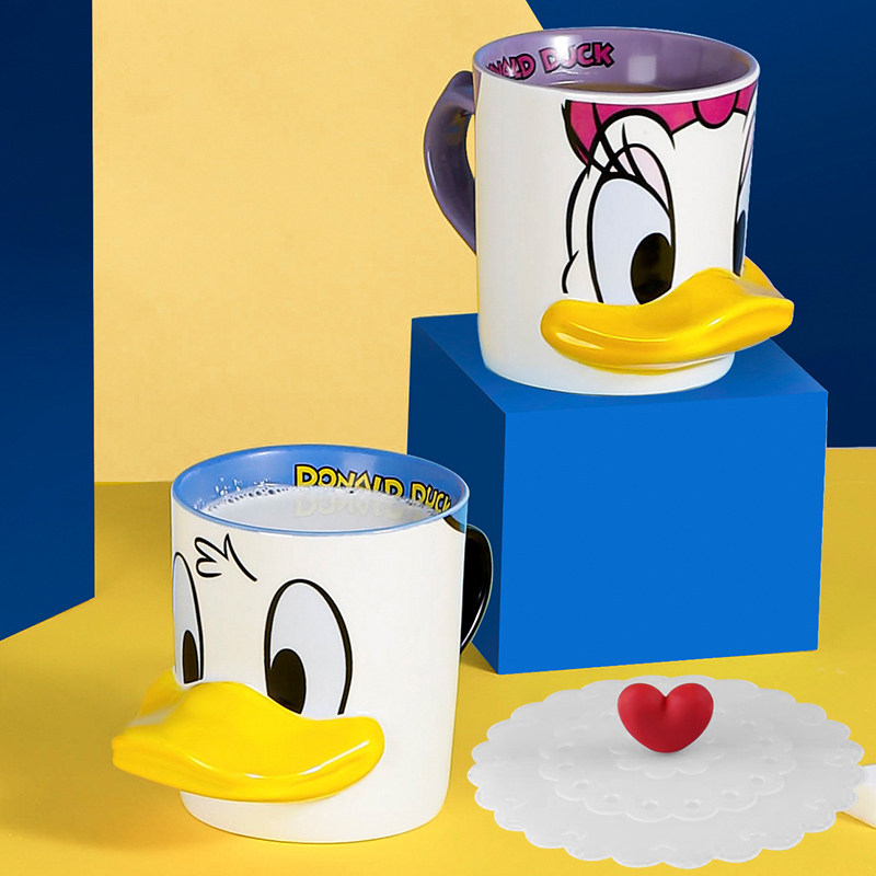 迪士尼唐老鸭唐纳德黛丝情侣可爱卡通陶瓷水杯办公室咖啡杯马克杯