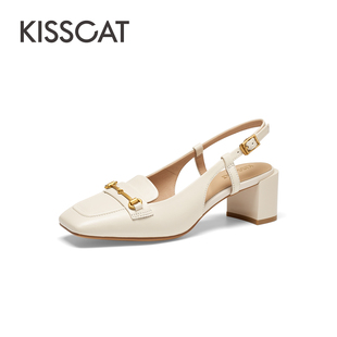 女KA43110 KISS 粗高跟后空单鞋 接吻猫春夏羊皮包头凉鞋 CAT