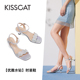 CAT 接吻猫夏季 羊皮水钻一字带细高跟露趾凉鞋 KISS 女KA43352
