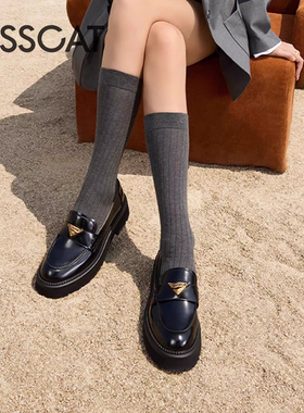 KISS CAT/接吻猫春秋牛皮乐福鞋一脚蹬厚底增高单鞋女KA65133-51