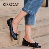 KISS 女KA54128 CAT 接吻猫春秋牛皮方头蝴蝶结低跟芭蕾舞单鞋