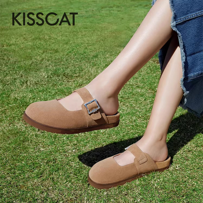 接吻猫时尚百搭厚底包头拖鞋女