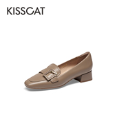CAT 接吻猫春秋羊皮方头乐福鞋 一脚蹬粗跟单鞋 KISS 女KA54130