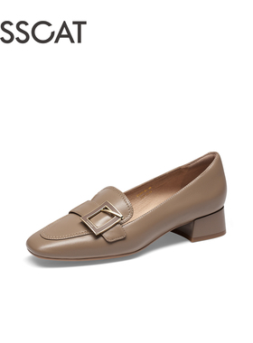 KISS CAT/接吻猫春秋羊皮方头乐福鞋一脚蹬粗跟单鞋女KA54130-10