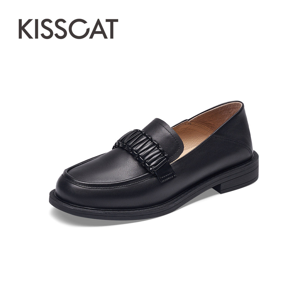 KISS CAT/接吻猫春秋牛皮拼接乐福鞋一脚蹬低跟单鞋女KA43106-10,女鞋,乐福鞋（豆豆鞋）,淘宝优惠券,粉丝福利购,淘宝优惠卷