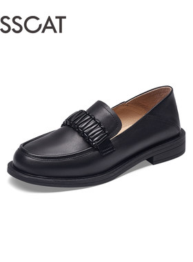 KISS CAT/接吻猫春秋牛皮拼接乐福鞋一脚蹬低跟单鞋女KA43106-10