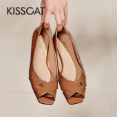 女KA54169 KISS 低跟露趾凉鞋 接吻猫春夏牛皮浅口鱼嘴单鞋 CAT