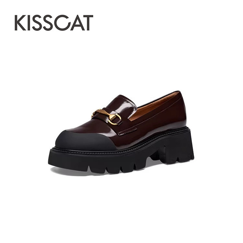 KISS CAT/接吻猫春秋牛皮金属扣乐福鞋厚底增高单鞋女KA43557-53,女鞋,乐福鞋（豆豆鞋）,淘宝优惠券,粉丝福利购,淘宝优惠卷