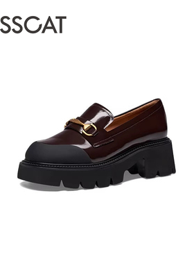 KISS CAT/接吻猫春秋牛皮金属扣乐福鞋厚底增高单鞋女KA43557-53