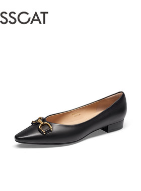 KISS CAT/接吻猫春秋羊皮金属扣饰尖头浅口低跟单鞋女KA54117-11