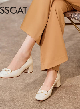 KISS CAT/接吻猫新款春秋羊皮方头浅口粗跟通勤单鞋女KA54110-12