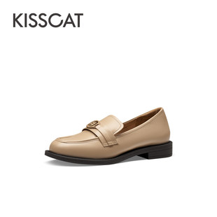 KISS CAT/接吻猫春秋牛皮乐福鞋圆头低跟通勤单鞋女KA43610-50