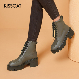 牛皮系带厚底短筒马丁靴女KA32551 接吻猫秋冬新款 CAT KISS