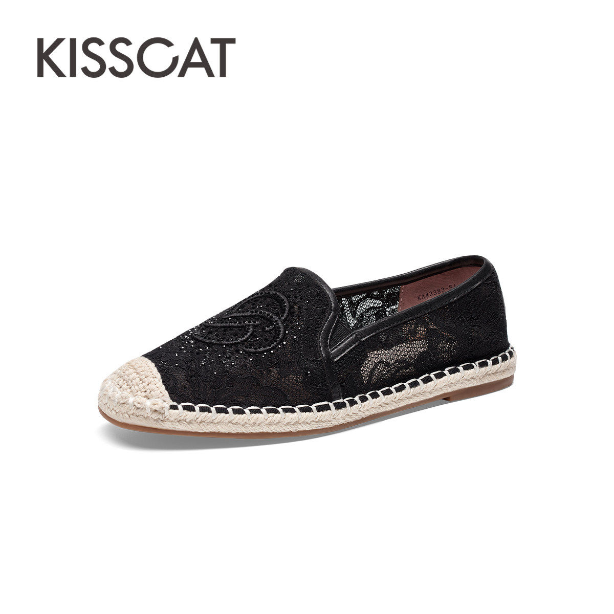 KISS CAT/接吻猫春秋透气蕾丝渔夫鞋一脚蹬平底单鞋女KA43383-51,女鞋,渔夫鞋,淘宝优惠券,粉丝福利购,淘宝优惠卷