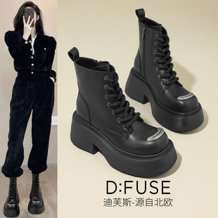 迪芙斯冬季 D：Fuse 松糕厚底马丁靴圆头加绒保暖短靴女DF3311853F