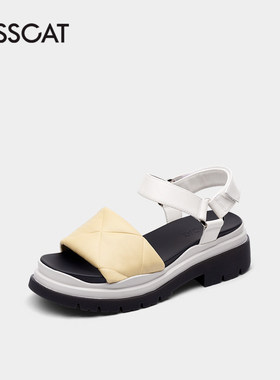 KISS CAT/接吻猫夏季羊皮圆头沙滩鞋厚底露趾凉鞋女KA21341-52