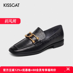 女KA21679 KISS 方頭一腳蹬單鞋 牛皮樂福鞋 CAT 接吻貓春秋新款