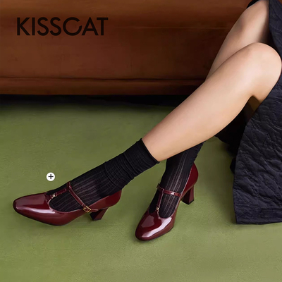 接吻猫复古甜美玫瑰玛丽珍单鞋女