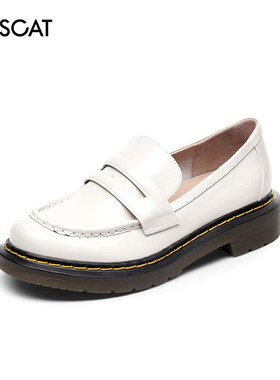 KISS CAT/接吻猫春秋牛皮乐福鞋圆头小皮鞋粗跟单鞋女KA21156-50