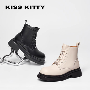 KISSKITTY冬季牛皮系带马丁靴厚底增高侧拉链短靴女SA43809-36