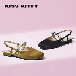 KISSKITTY夏季水钻方头玛丽珍鞋后空低跟包头凉鞋女SA65121-83