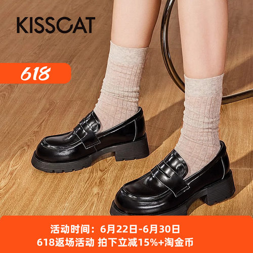 接吻猫复古风英厚底JK乐福鞋女