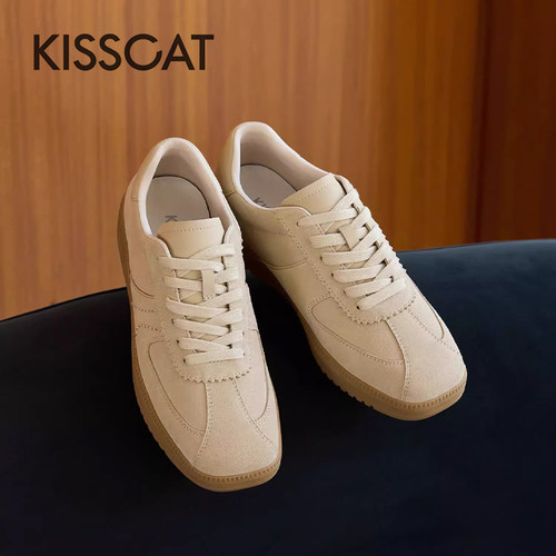 接吻猫时尚百搭厚底休闲德训鞋女