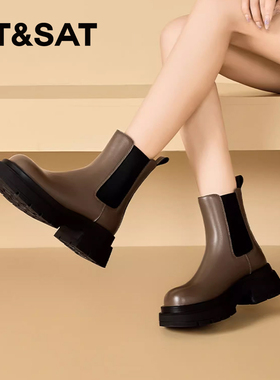St&Sat/星期六秋冬弹力套筒切尔西靴保暖绒里烟筒靴女SSC4116C1K