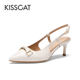 CAT 后空凉鞋 接吻猫夏季 KISS 羊皮包头凉鞋 细高跟鞋 女KA43605