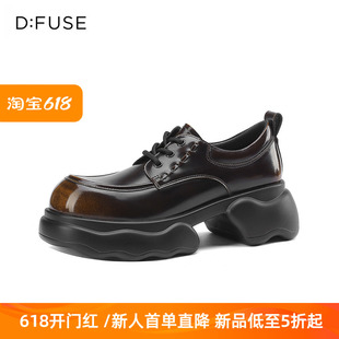 女DF4111241A 系带增高厚底单鞋 迪芙斯春秋圆头牛皮小皮鞋 D：Fuse