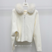 映氏国内专柜正品 纯色气质小个子狐狸毛领针织开衫 代购 秋冬25新款