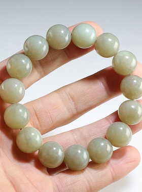 【福利价】和田玉手链 微瑕卡14青白玉圆珠手串 楼叔孤品