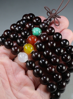 [精品]小叶紫檀手链保真高密沉水老料念珠10mm黑珍珠女款手串楼叔