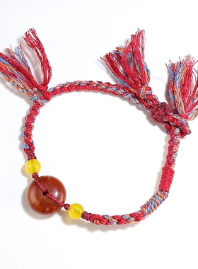 【原创】河磨玉平安扣手搓棉绳手链 本命年手工绳编多色可选 楼叔