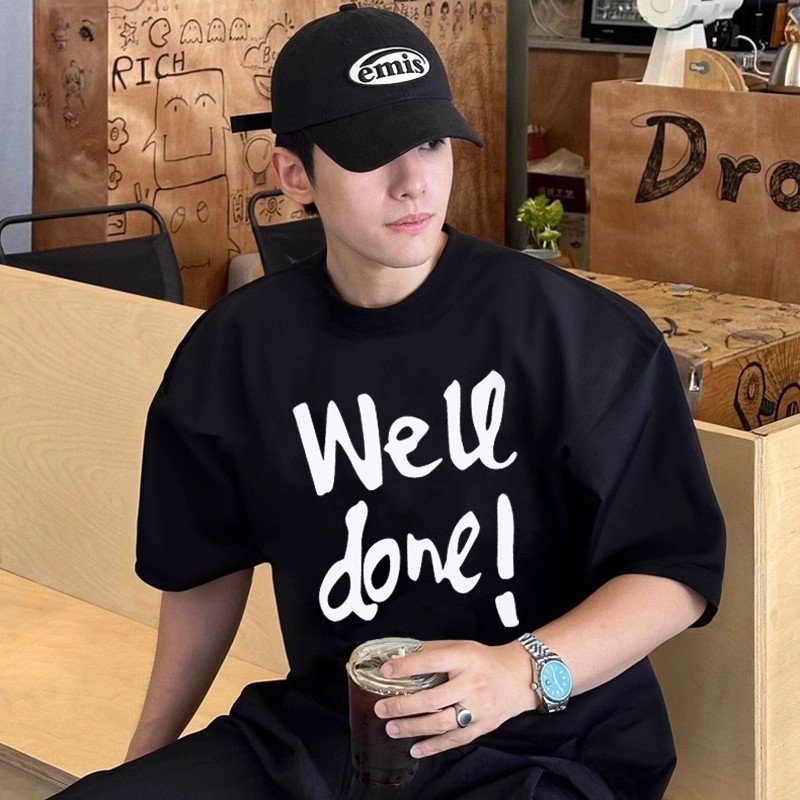 WE11DONE TRACK韩版潮牌WELLDONE男女款夏季纯棉宽松美式短袖T恤